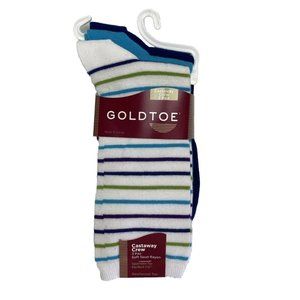 Gold Toe Socks Ladies 3 Pairs Striped Womens Socks, White, Brand New